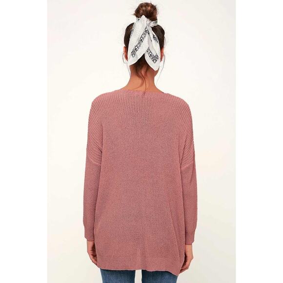 Lulu's Eloise Dusty Pink V Neck Loose Knit Sweater Small - Picture 2 of 11